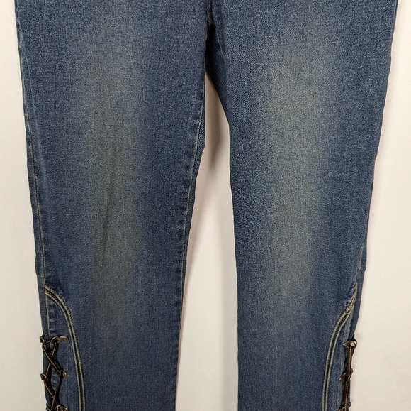 VINTAGE Y2K Single sz. 10 Lace Up Hem Flare Bell Bottom Jeans Bratz Spice Girls - Picture 5 of 14